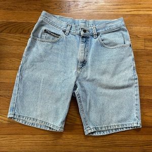 Vintage Lee denim shorts jorts worn in size 33 light wash faded